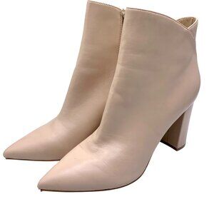 Marc Fisher LTD Urmi Leather Ankle Boots 11 Pointed Toe Block Heel Light Natural